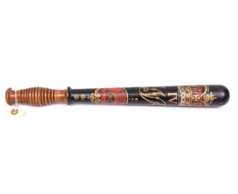 A William IV Police painted wood truncheon, for Leek (Staffordshire) Special Constable, painted with crown over “WRIV” and “L