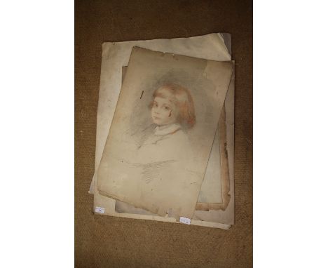 W.B. Richmond - Charcoal/Pastel Portrait of a Boy, signed and dated 1862. Ink inscription - bought at Brantwood, Coniston, Se