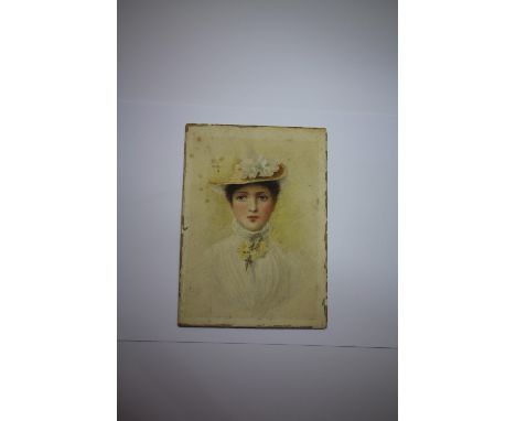 Late Victorian watercolour on card - portrait of Marguerite, monogrammed and dated 1886