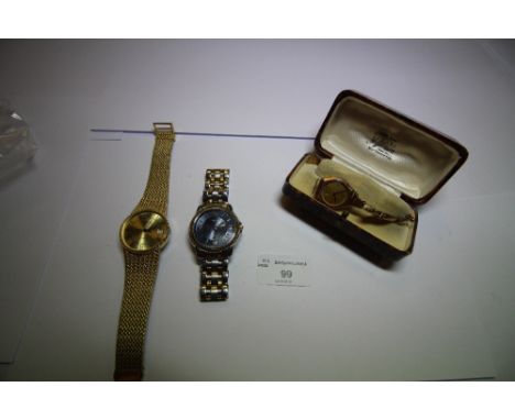 9ct gold ladies wristwatch with a 9ct expanding strap (A/F) and 2 other watches