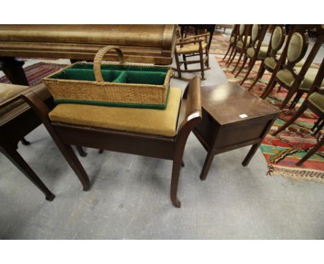 Piano Stool, Commode Chest, Wicker Knife Box (A/F)