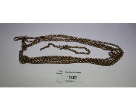 Gold coloured metal 152cm muff chain with spare link, 28g