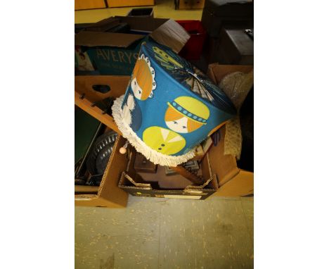 Box of Childrens games &amp; 1970's light shade