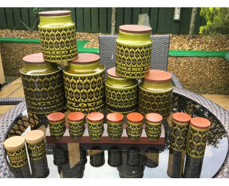 Hornsea Heirloom Green StorageJars including Salt &amp; Pepper and Spice Rack