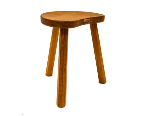 A light oak calf or cricket stool from the Robert "Mouseman" Thompson studio, purchased direct from the Kilburn workshop by a