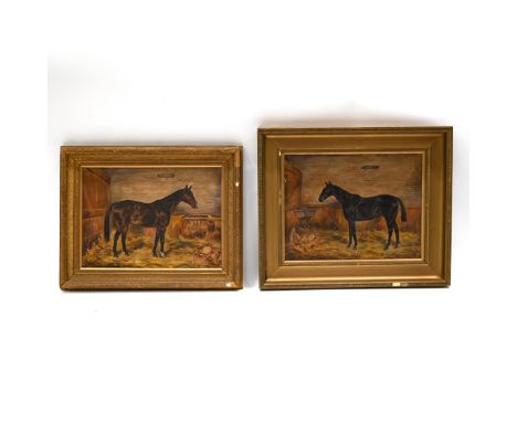 W. Wasdell Trickett (fl. 1921-1939) - Tourist and Jangles: Two Horse Portraits in their Stables. Oil on canvas, Jangles signe