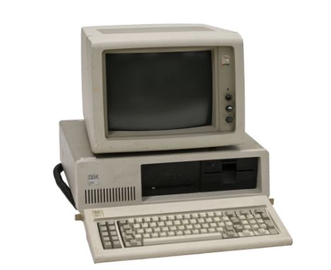 An IBM 'Personal Computer' c1984. Comprises 5153 colour monitor, IBM XT 5160 disk drive &amp; IBM model 000 Keyboard.&nbsp;Th