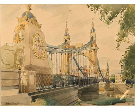 John Meade (1909-1982) - Hammersmith Bridge. Pencil and watercolour, signed &lsquo;John Meade&rsquo; lower left, mount openin