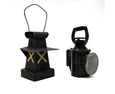 A vintage BR embossed signal lamp with Sherwood burner in original black painted finish. 29cm high. Together with a WW2 Briti