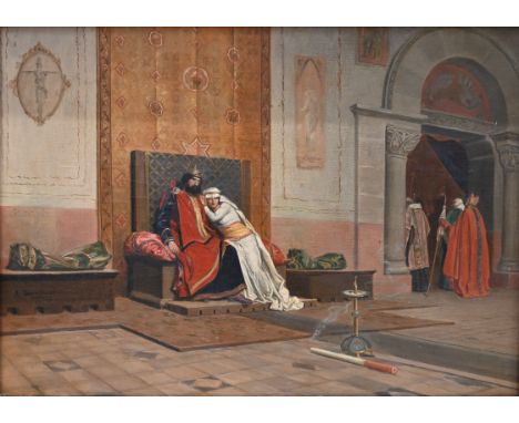 After Jean-Paul Laurens (1838-1921) - "The Excommunication of Robert the Pious". Oil on canvas, after 1875, bearing signature