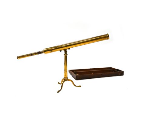 A 19th Century gilt brass telescope signed" Dollond London" on the brass back plate of the barrel. Mounted on a solid brass t