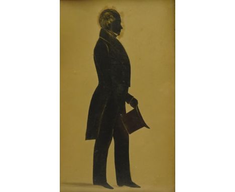 W. Seville (British fl.1818-1845): Silhouette Portrait of a Gentleman Holding a Top Hat, signed and dated 1841 verso 28cm x 1