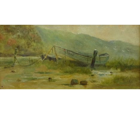 John Frank Swingler (British 1886-1909): Beached Rowing Boats, oil on mahogany panel signed and dated '85, artist's Leicester