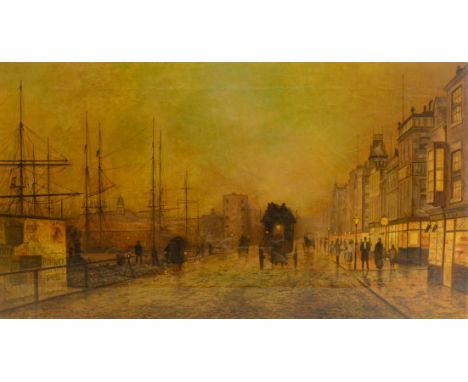 Manner of John Atkinson Grimshaw (British 1836-1893): Liverpool Quay by Moonlight, oil on canvas bears signature 42cm x 75cm 
