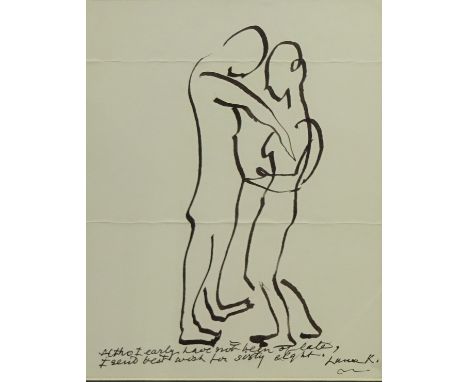 Dame Laura Knight RA (Staithes Group 1877-1970): Dancing Figures, pen and ink with inscription '...... I send best wishes for