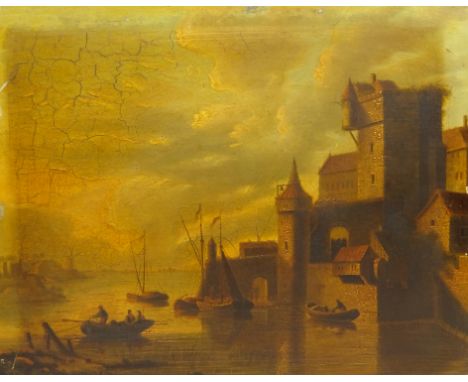 Dutch School (18th/19th century): Castle on the Water's Edge, oil on panel unsigned 31cm x 40cm (unframed) Condition Report C