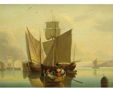 Dutch School (Early 19th century): Sailing Barges at Anchor, oil on oak panel unsigned 28cm x 38cm Condition Report Click her