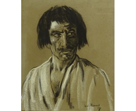 Jacob Kramer (British 1892-1962): Head and Shoulders Male Portrait, charcoal and white chalk signed and dated '17, 47cm x 39c