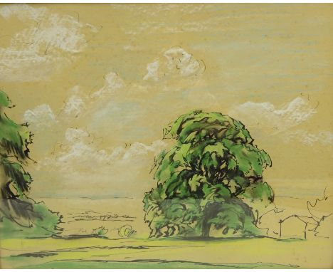 Fred Lawson (British 1888-1968): Trees in Landscape, pen and watercolour heightened in white signed 26cm x 32cmDDS - Artist's