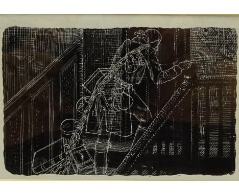 Charles Frederick Tunnicliffe (British 1901-1979): 'Marley's Ghost', original pen and ink on scraper board book illustration 