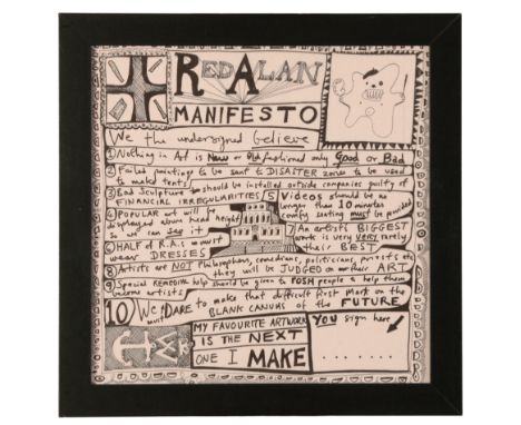 *SIR GRAYSON PERRY (B. 1960) 'Red Alan Manifesto' digital print on fabric, 31cm x 31cm 
