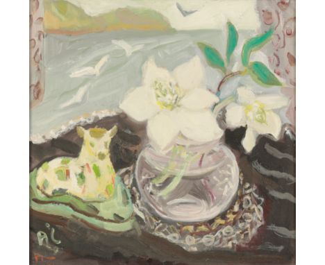*ANTHEA CRAIGMYLE (1933-2016) 'Still life with pottery sheep' monogrammed lower left, signed and titled verso, oil on canvas,