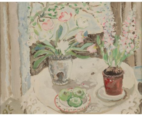 *ANTHEA CRAIGMYLE (1933-2016) 'Flowers on the Table' still life study, monogrammed lower left, watercolour, 13.5cm x 17cm Pro