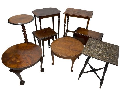 Victorian mahogany wine table, circular top over spiral turned pedestal with tripod cabriole base (W49cm x 72cm); together wi
