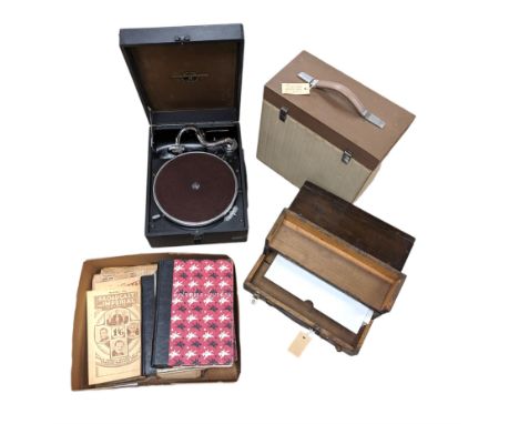 Columbia grafonola gramophone two record cases containing 78rpm records including Glenn Miller, Dean Martin, Benny Goodman, e