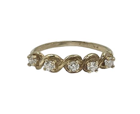 9ct gold five stone cubic zirconia ring, hallmarked Condition Report:Approx 1.5 grams, size K, hallmark rubbed 