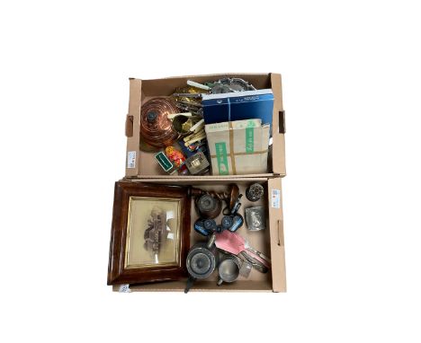 Various collectables, to include pair of barley twist candlesticks, hand held dressing table mirror with pink guilloche ename