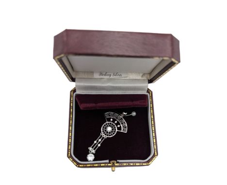 Art Deco style silver and cubic zirconia pendant, stamped 925, boxed Condition Report:L = 5.5cm