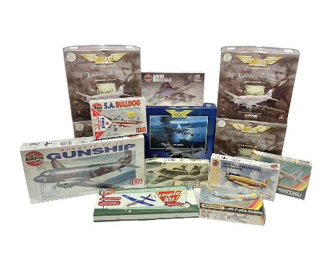 Small collection of aircraft model kits from Airfix and Matchbox etc with four Corgi Aviation Archive die-cast model planes c