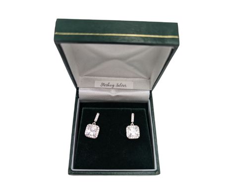 Pair of silver cubic zirconia pendant stud earrings, stamped 925, boxed Condition Report:L = 1.7cm