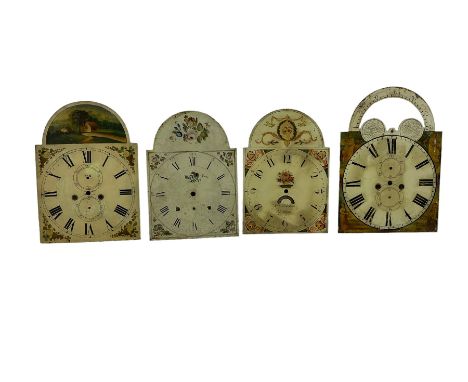 Four painted 19th century break arch longcase clock dials