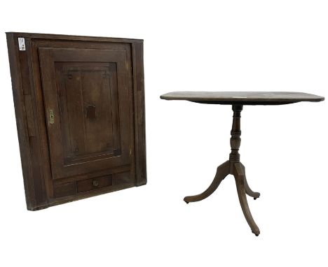 Georgian oak and mahogany banded corner cabinet (W86cm, H105cm); George III mahogany tilt-top tripod table (77cm x 57cm, H72c