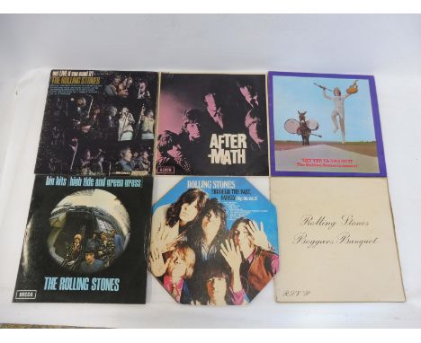 Six Rolling Stones LPs, to include Aftermath on Mono, plus Beggars Banquet, various conditions.