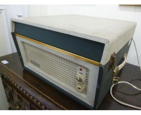 A 1960s Dancette Bermuda record player, in a two tone, brown and cream coloured fabric covered case           CA