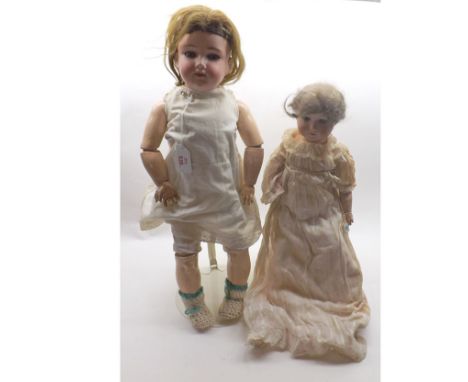 Armand Marseille Bisque Socket Head Doll, head mould No 390, with weighted blue sleep glass eyes, painted lashes and brows, o