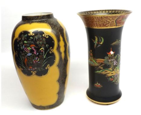 Mixed lot: comprising two Wiltshaw &amp; Robinson Carlton ware Vases, both decorated with stylised Oriental scenes, one with 