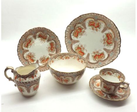 Williamson & Sons late 19th Century Athens pattern Tea Set comprising Sugar Basin, Cream Jug, two Sandwich Plates and a quant