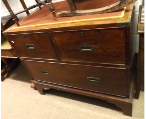 A 19th Century Mahogany Military Style Chest of two short and one long drawer, raised on bracket feet, 3ft 4" wide  