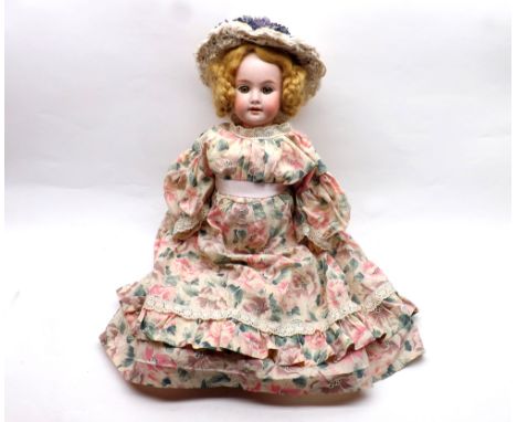 Armand Marseille, dep, bisque socket head doll, head mould number 1894, features fixed brown glass eyes, painted brows, open 