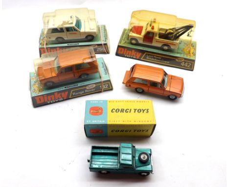 A small collection of Dinky Toys to include Land Rover Breakdown Crane number 442, Range Rover Ambulance number 268, Range Ro