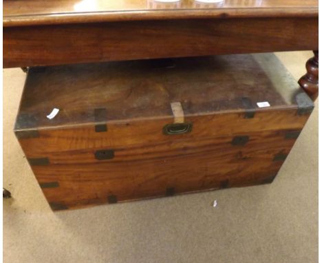 Large 19th or early 20th Century rectangular Camphorwood chest in the military style with Brass detail and double lock, 3ft w