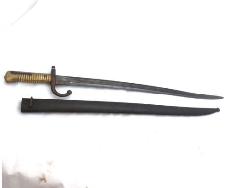 French Model 1866 Sabre Bayonet and Scabbard, the blade marked "PDL", guard and scabbard marked "A88051"  