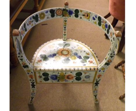 Norwegian Rose Maling painted wood bow back Armchair decorated with various stylised flowers, 1ft 9" wide  