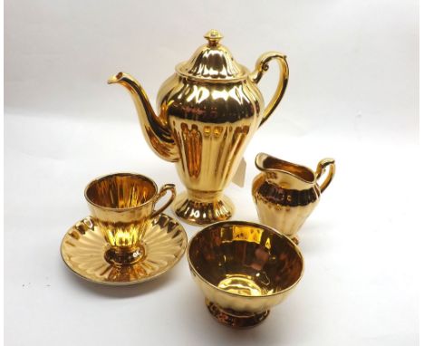 Fielding's Crown Devon gold lustre Coffee Service comprising Coffee Pot, Sugar Basin, Milk Jug and six Cups and Saucers  