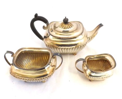 Early 20th Century Silver Plated three piece Tea Service, comprising Tea Pot, Sugar Basin and Cream Jug, all pieces decorated