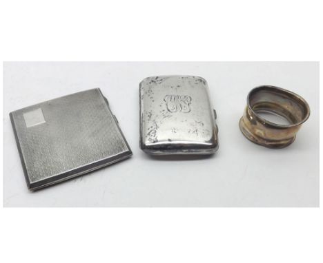 Mixed lot comprising two early 20th Century hallmarked Silver Cigarette Cases, one with engine turned decoration together wit